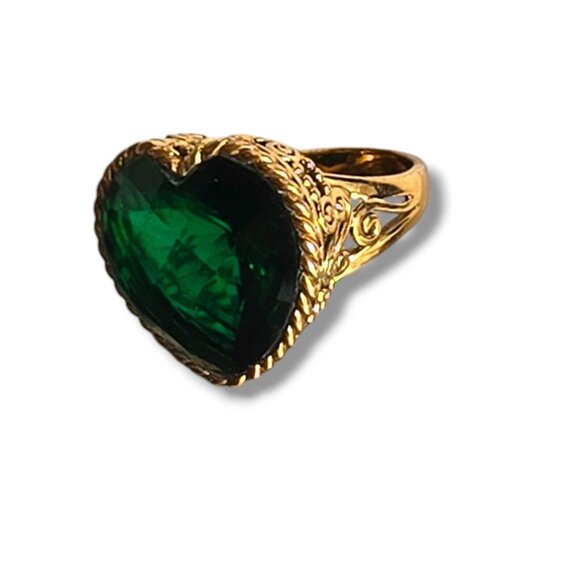 Sajen AMORE Bronze Gold Faceted Green Quartz Heart Statement Ring Sz 8 Filagree - Picture 6 of 11
